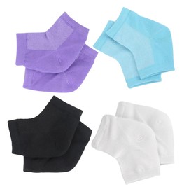 Mikinona 4pairs Moisturizing Heel Socks for Dry Cracked Heels Soft Gel Foot Sleeves for Comfort and Protection in White Purple Blue Black Unisex Design for Daily Care