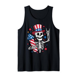 Patriotic Skeleton Uncle Sam Hat Rock Music Fourth Of July Tank Top