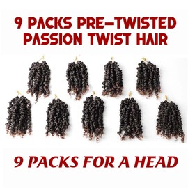 9 Packs Passion Twist Crochet Hair 6 Inch Short Crochet Passion Twist Hair for Black Women Pre Looped Passion Twist Hair Curly Crochet Hair Bohemian Crochet Braids Hair Extensions（T30,6 Inch,9 Packs）