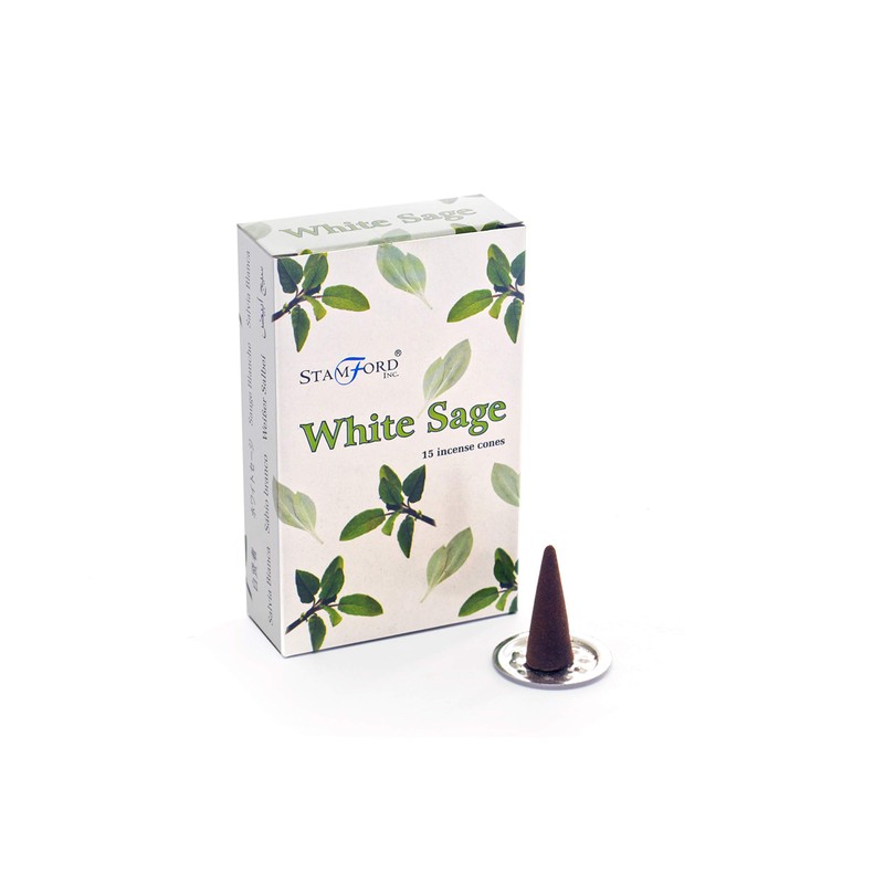 Stamford White Sage Incense Cones-12 Packs x 15 cones, Bamboo,