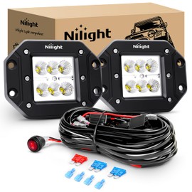 Nilight 2PCS 18W Flood Flush Mount LED Work Light Fog Lights Off Road Lights Driving Lights with Off Road Wiring Harness