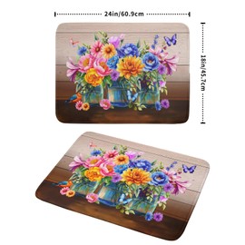 Spring Flowers Dish Drying Mat for Kitchen Counter 18x24in Vintage Plants Colorful Floral Kitchen Drying Mat Soft Absorbent Microfiber Farmhouse Flowers Dish Drainer Rack Mats for Kitchen Countertops