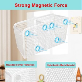 GHANJU Magnetic Pen Holder for refrigerator, Strong Magnets Dry Erase Marker Holder for Whiteboard, Mesh Basket for School Locker Organizer, Pencil Cup for Office Classroom (White)