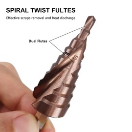 Hymnorq Step Drill Bit for Stainless Steel and Iron, M35 Grade 5% Cobalt HSS-Co, Double Spiral Flutes, 1/4 Inch Hex Shank, 9 Diameters from 4mm to 22mm, Unibit for Drilling Holes in Metal Sheet