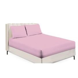 Fitted Sheet Non Iron Percale 180 Thread Count Polycotton Plain Fitted Sheets (Double, Pink)