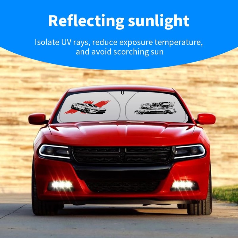 Car Windshield Sun Shade with Unique Logo Compatible for Dodge