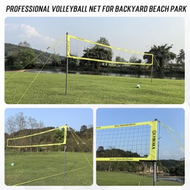 2025 Newly Upgraded Professional Outdoor Volleyball Net Set System for Backyard Beach with Tetoron Net, Adjustable 2" Aluminum Poles, 2 Tension Adjusters, PU Volleyball and Pump, Carry Bag