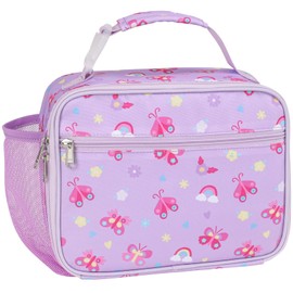 BrainyBees Lunch Bag for Girls - Insulated Kids Lunch Box Reusable Girls Lunchbox with Water Bottle Holder Toddler Lunch Tote Bag for School Daycare, Purple Butterfly