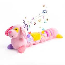 Koty Baby Toys 6-12 Months, Pink Puppy Musical Stuffed Animal Toys, Infant Toys with Multi-Sensory Crinkle, Rattle and Textures, Tummy Time Toys 0-3-6-12 Months Baby Boy Gifts Baby Girl Toys (Pink)