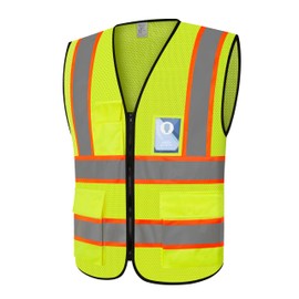 LIZMOF Safety Vest for Men Women, High Visibility Vest with Reflective Strip, Neon Hi Vis Construction Work Vest with Zipper and Pockets, ANSI Compliant, Class3, Yellow, 4XL