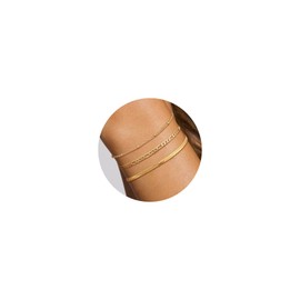 NECOCY Dainty Gold Bracelets for Women, Trendy 14K Gold Plated Bracelets Stack Herringbone Cuban Beaded Link Chain Bracelets Set Adjustable Snake Stackable Bracelets Fashion Simple Jewelry for Women