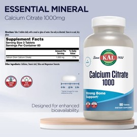 KAL Calcium Citrate Tablets, 1000 mg, 180 Count by Kal