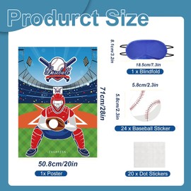 DJFOG Hit a Home Run with Pin The Baseball Game - 21x28 Inch Poster with Reusable Stickers, for Baseball-Themed Birthday Celebrations, Family Gatherings, and Classroom Fun