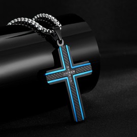 Holizaly Men's Cross Necklace 316L Stainless Steel with Diamond/Black/Blue Rollo Chain-Gift Box