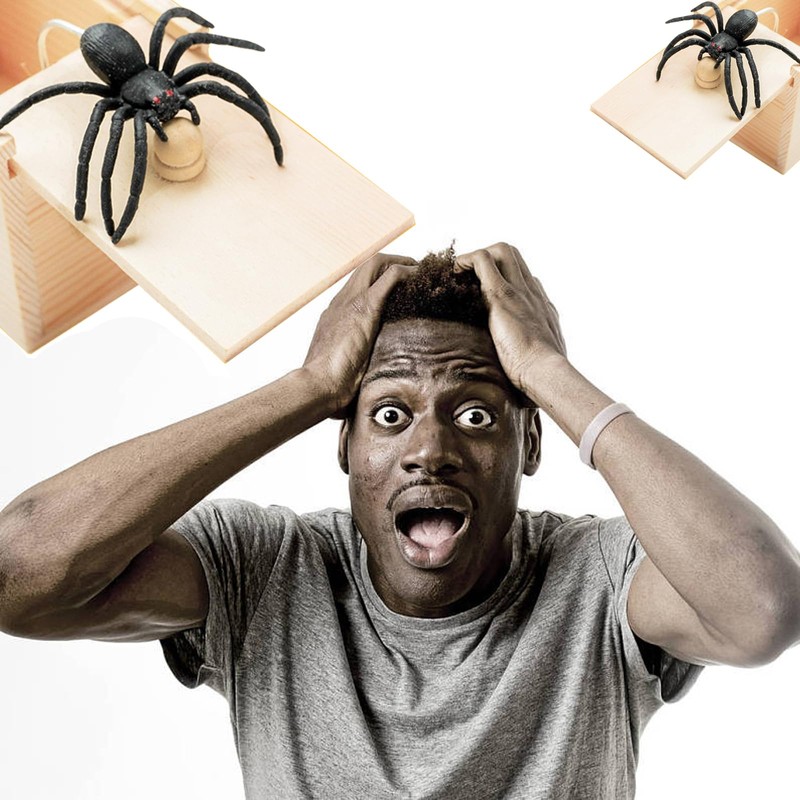 Rubber Spider Trick Box, Handmade Wooden Trick Surprise Box Spider