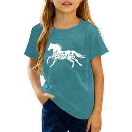 Zylkor Horse Shirts for Girls Love Horses Shirt Youth Horseback Riding Casual Animal Graphic Tees 8-15 Year Old Cyan
