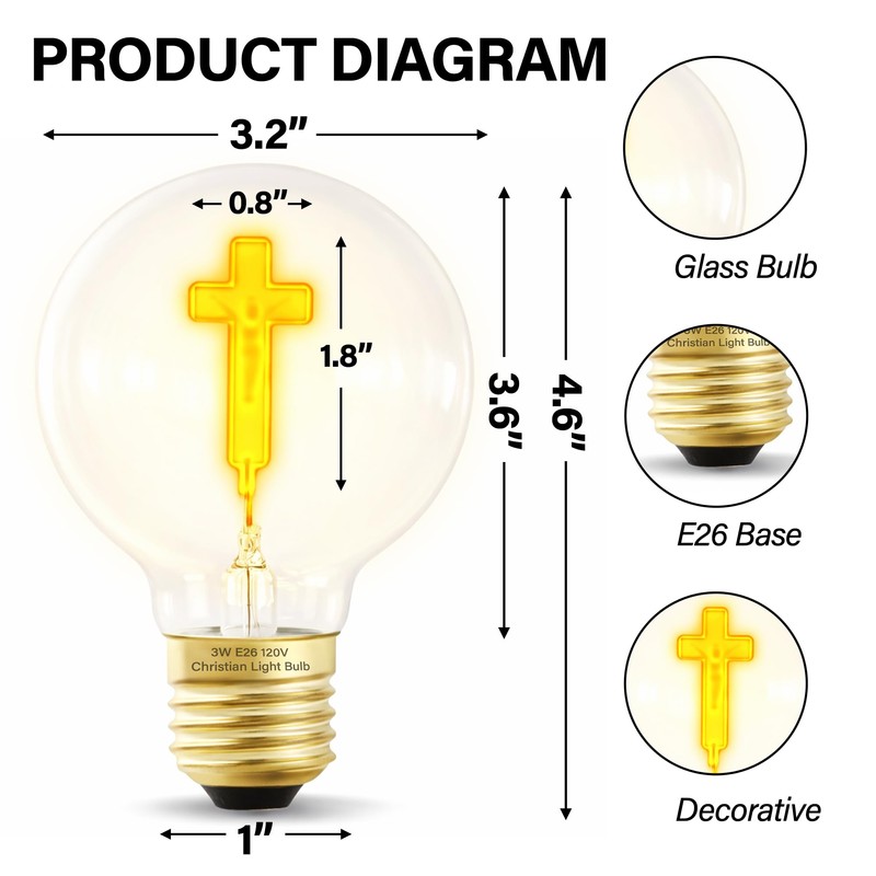 Mandala Crafts 3W Cross Light Bulbs with Crucifix Design (4