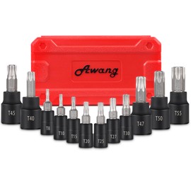 Awang 13Pcs Star Bit Socket Set T8-T60，1/4 3/8 1/2 Inch 50BV30 CR-V Drive Socket and S2 Alloy Steel Bit with Storage Case