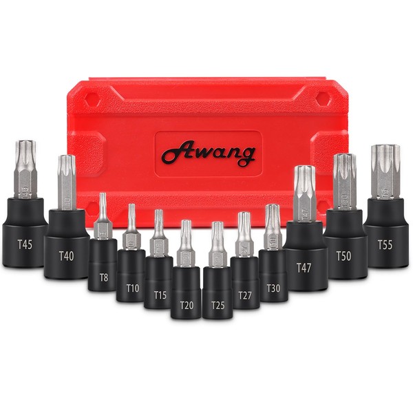 Awang 13Pcs Star Bit Socket Set T8-T60，1/4 3/8 1/2 Inch