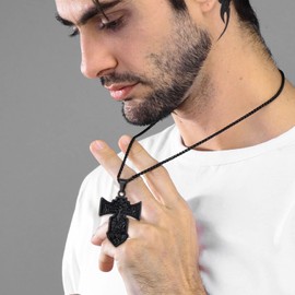 U7 Catholic Jewelry Ion Plating Black Metal Orthodox Cross Pendant Christian Saint Crucifix Necklace for Men