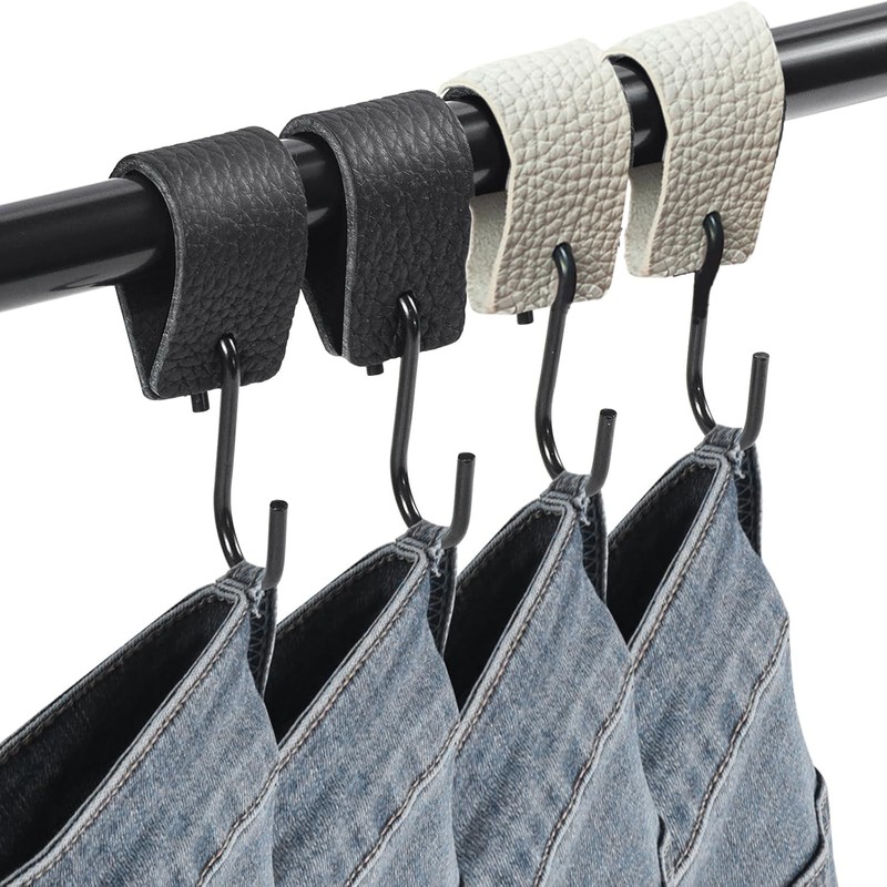 Lxoraziy 6 Pieces Leather S Hooks for Hanging, Stainless Steel