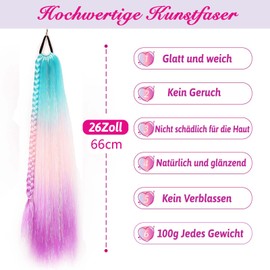 Rainbow Ponytail Hair Extensions with Scrunchie, 1 Pack, 26 Inch Long Coloured Hair Extensions for Braiding for Girls and Women (#3-3) (#X32)