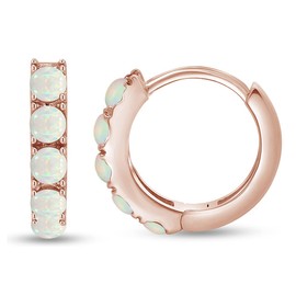 AFFY Round Cut Created Opal Gemstone Huggie Hoop Earrings In 14K Rose Gold Over Sterling Silver Jewelry For Women