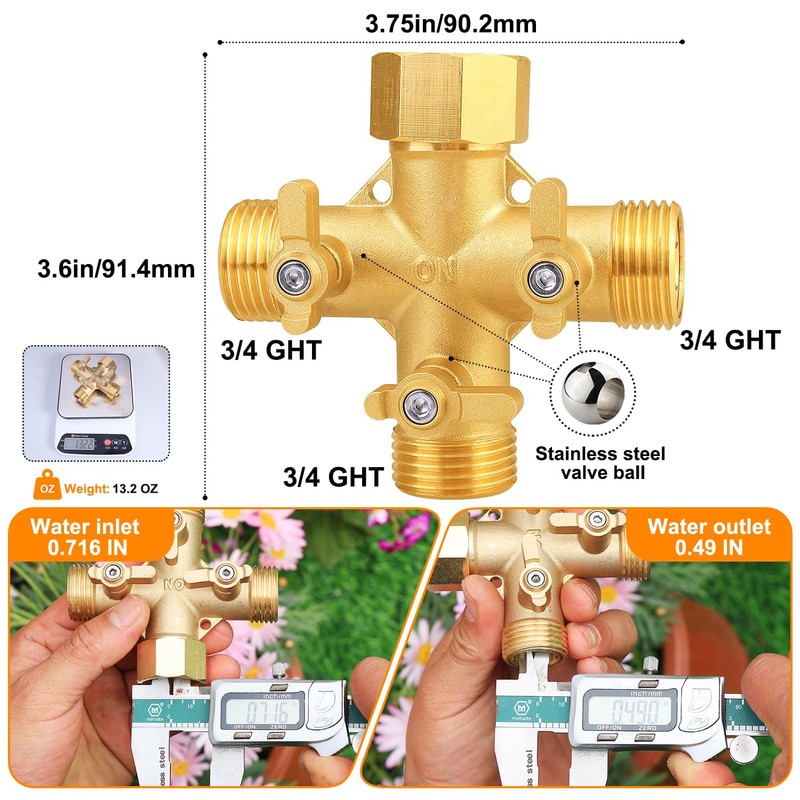 SIGURANTA Garden hose splitter, Brass 3 Way High Flow with