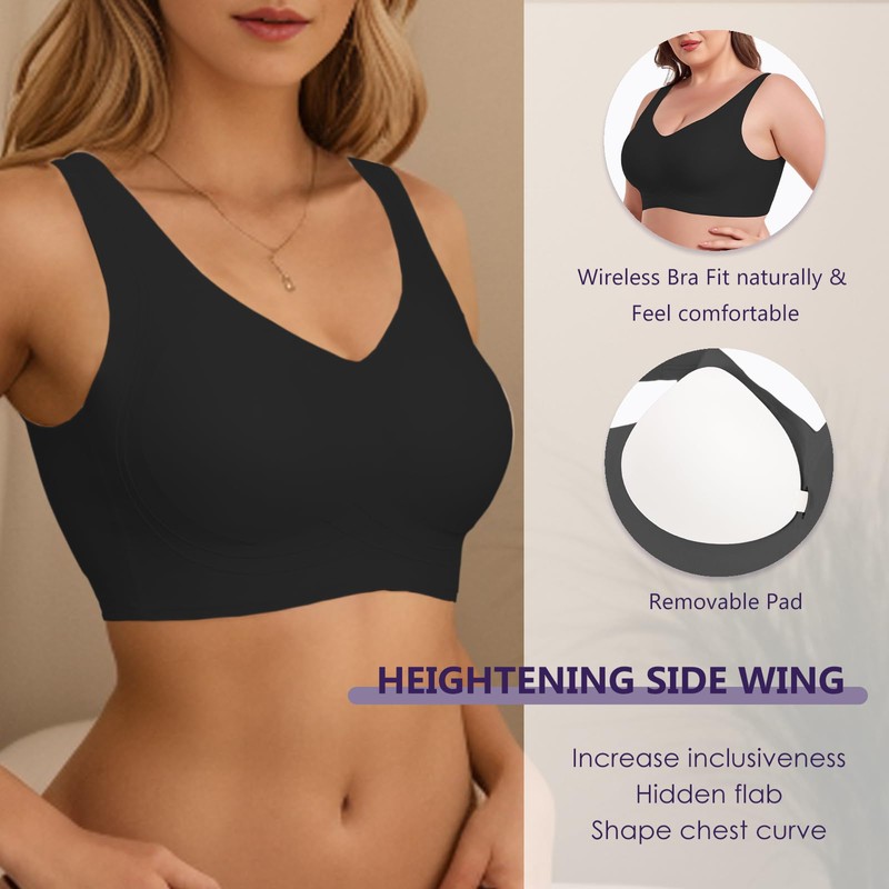 HORISUN Seamless Bras Wireless Full Coverage Padded V Neck No