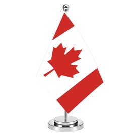 Canada Miniature Desk Flag Set,8x5 Inch Canadian Small Flag With 12 Inch Bright Silver Flagpole, Deluxe Decorations For House Office Meeting Table
