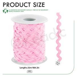 Keadic 27 Yard/25m Wave Bending Fringe Trim, 5mm/0.2 Inch Rick Rack Lace Ribbon for Sewing Clothes Dress Embellishment Party Decoration Craft Supply (Pink)