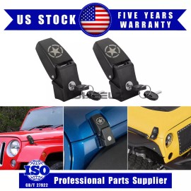 Wheelz Star Locking Hood Catch Latch Pins w/ keys For 2007-2017 Jeep Wrangler JK