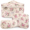 GISMTR 3Pcs Cotton Quilted Makeup Bag Large Travel Cosmetic Bag