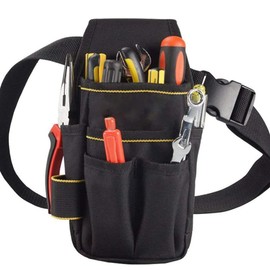 luou Canvas Waist Tool Bag Professional Waist Work Pouch Belt for Electrician, Oxford Cloth Small Pocket Tool Bag with Adjustable Nylon Belt (Black)