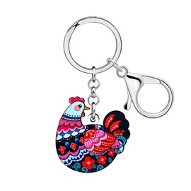 DUOWEI Cute Boho Hen Chicken Keychain Key Ring Chicken Gifts for Women Girls Farm Animal Lovers Car Keys Wallet Accessories (Colorful)