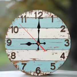 Rustic Wooden Wall Clock Beach Style Home Decor Farmhouse Clock 10-Inch Wooden Wall Clock, Silent Movement, Battery Operated (AA Batteries Not Included), Artistic Home Decor, Perfect for Home Accents