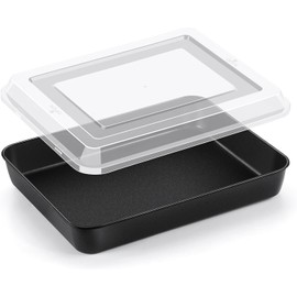 Joyfair Baking Tray, Stainless Steel Oven Tray with Airtight Lid, 31.7 x 24.7 x 5 cm, Black Non-Stick Rectangular Casserole Dish for Cakes/Lasagna/Brownie, Healthy and Non-Toxic, Oven Safe and Easy to