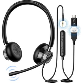 New bee USB Headset with Microphone, PC Headset for Laptop Business Headset with MIC USB/Type-C/3.5 mm for Computer Call Centre Office Conferencing Skype Chat Webinar Presentation