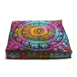 Large Hippie Mandala Round Floor Pillow Cover Ottoman Pouf Cover Daybed Cotton Cushion Cover with Heavy Duty Zipper Seating Ottoman Poufs Dog-Pets Bed (MUlti Elephant Flower, 35" Square)