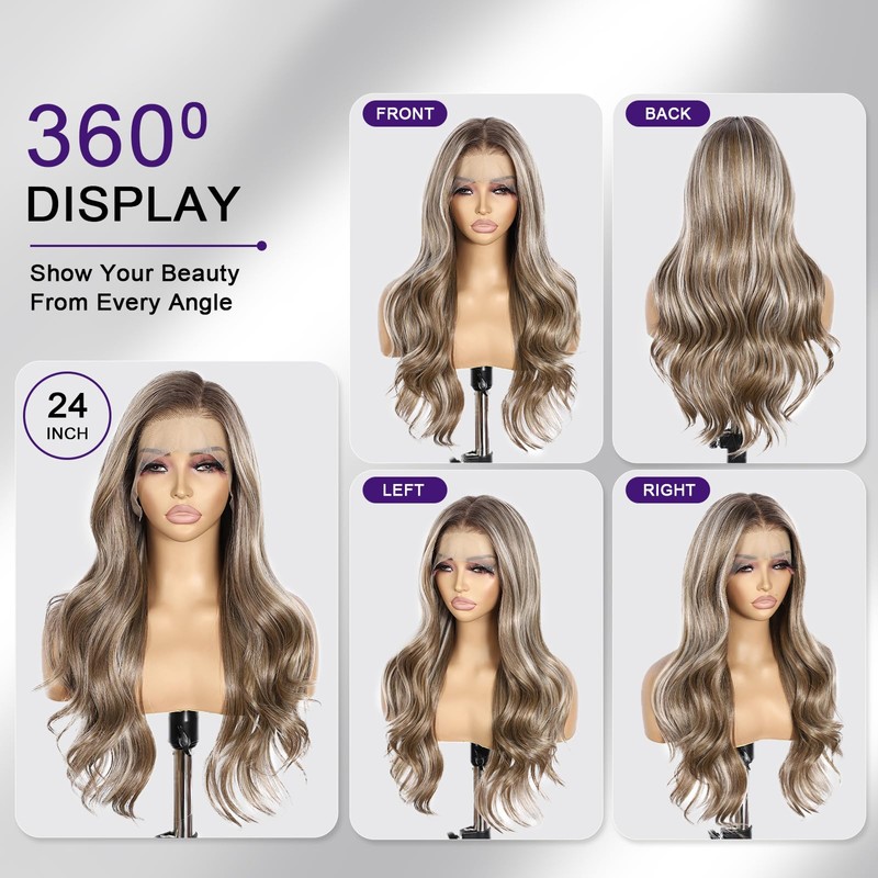 Ash Brown Body Wavy Glueless 13×4 Synthetic Lace Front Wig