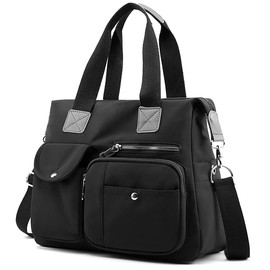 SHIFANQI Tote Bags for Women Stylish Nylon Ladies Shoulder Bag Top Handle Handbag Multi Pockets Work Totes Water Resistant Travel Crossbody Messenger Bag (Black)