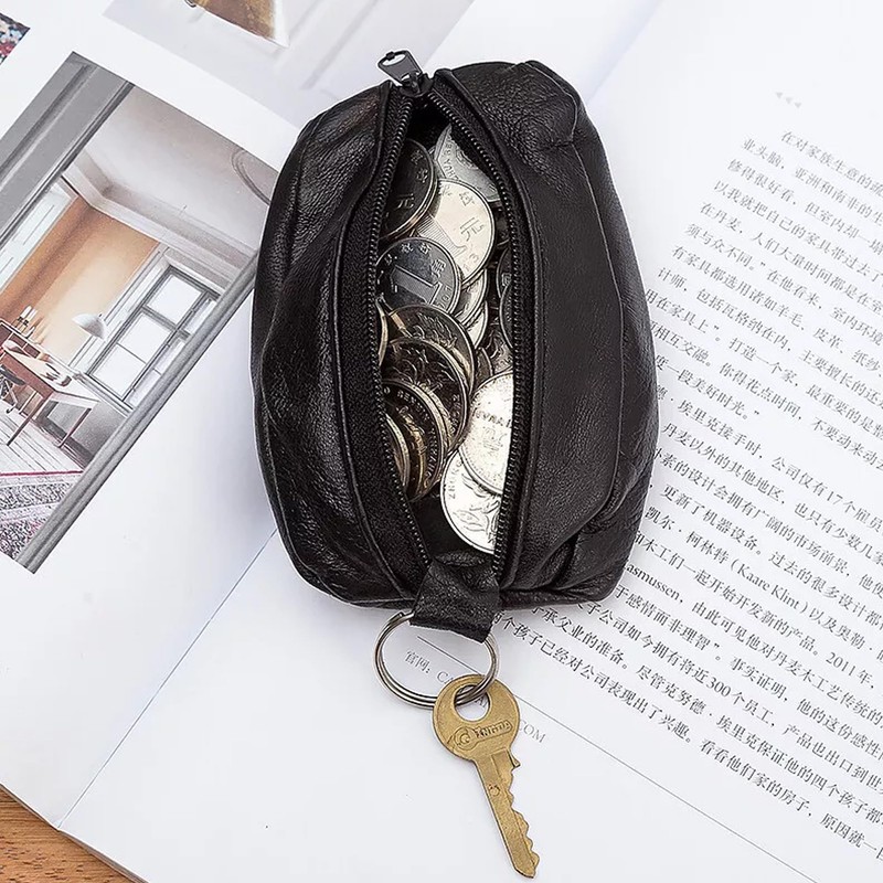SystemsEleven Mens Ladies Black Real Leather Coin Pouch Wallet Zipper