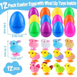 12 Pack Jumbo Easter Eggs Filled with Wind Up Toys Chicks Bunny Plush, Filled Easter Eggs with Toys Inside Easter Basket Stuffers Fillers Easter Egg Hunts Party Favor for Kids Boys Girls Toddler Teens