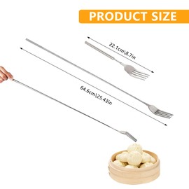 HAPPOW 2pcs Extendable Fork Spoon Set, Telescopic Fork and Spoon, Stainless Steel Long Fork Extender, Expandable Extension Fork Spoon for BBQ Fruit（1Fork and 1Spoon）