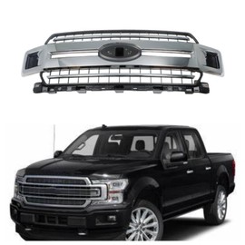 waltyotur Front Bumper Upper Grille Black with Chrome Replacement for F150 Pickup 4-Door 2018 2019 2020 JL3Z8200EA
