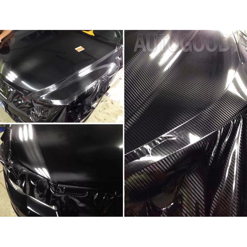 AUTOGOODY 96"x60" HIGH GLOSS 5D Black Carbon Fiber Vinyl Wrap
