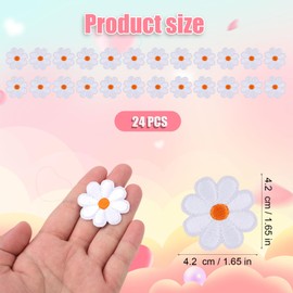 24pcs Flower Iron On Patches, Cute Daisy Flower Applique Patch Flower Embroidered Patches Flower Sew On Patches Floral Shape Patches for Jeans Hats Clothes Decoration (White)