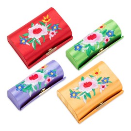 SaiDian 4Pcs Vintage Embroidery Lipstick Case with Mirror Dual Branch Single Vessel Cosmetic Storage for Purse Chinese Retro Lipstick Holder Unique Embroidered Jewelry Case for Women
