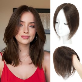 GULALUUK Hair Toppers for Women Real Human Hair 10 Inch Upgrade Swiss Lase Base Toppers Hairpieces with Thinning for Daily Wear (Medium Brown