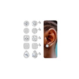 Roheafer Cubic Zirkonia Stud Ohrringes für Frauen Männer 18K Weißgold Hypoallergene 925 Sterling Silber Post Ohrringe Große Runde Quadrat Simulierte Diamant Stud Ohrringe Silber